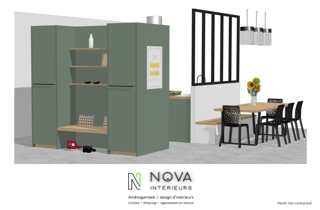 Aménagement intérieur de cuisine et entrée sur mesure à Voiron